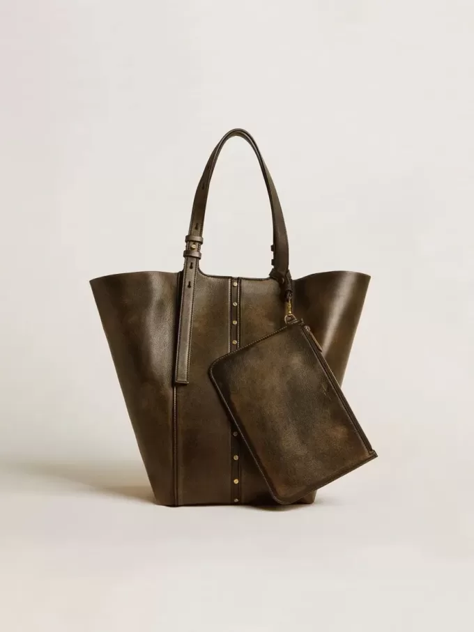 24/7 Bag North South aus schwarzem Distressed-Leder mit verstellbaren Henkeln 24/7 Bag North South aus schwarzem Distressed-Leder mit verstellbaren Henkeln