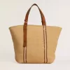 24,7-Tote-Bag aus natürlicher Raffia und braunem Leder mit goldfarbenen Metallik-Details