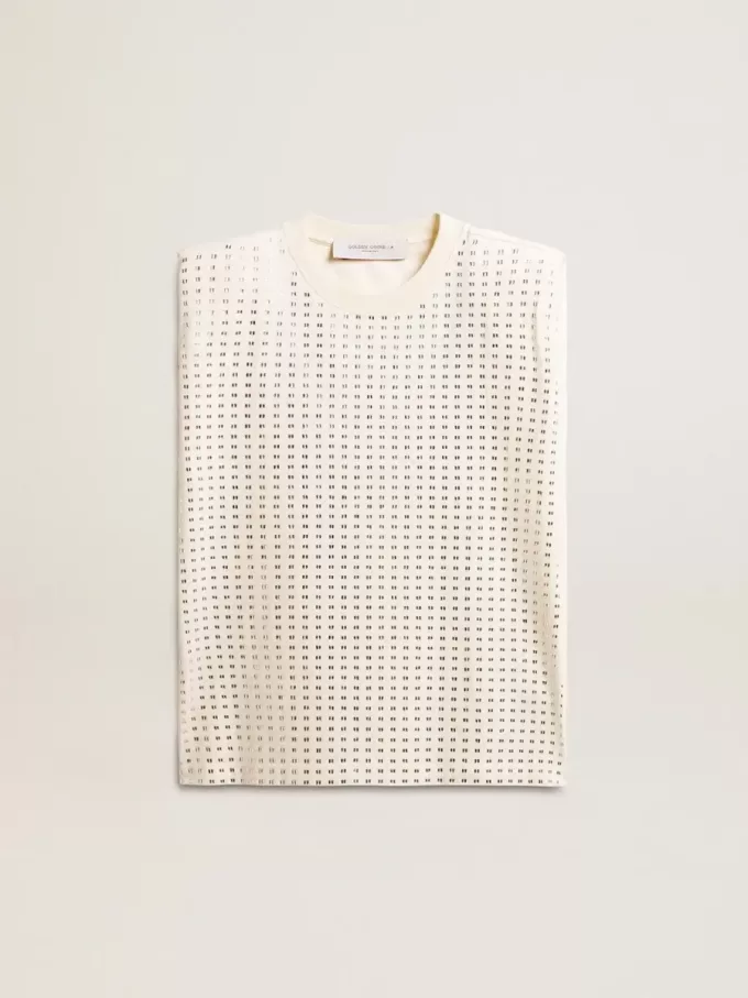 Altweißes, ärmelloses T-Shirt mit Kristallverzierung Altweißes, ärmelloses T-Shirt mit Kristallverzierung
