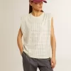 Altweißes, ärmelloses T-Shirt mit Kristallverzierung Altweißes, ärmelloses T-Shirt mit Kristallverzierung