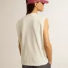 Altweißes, ärmelloses T-Shirt mit Kristallverzierung Altweißes, ärmelloses T-Shirt mit Kristallverzierung