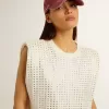Altweißes, ärmelloses T-Shirt mit Kristallverzierung Altweißes, ärmelloses T-Shirt mit Kristallverzierung