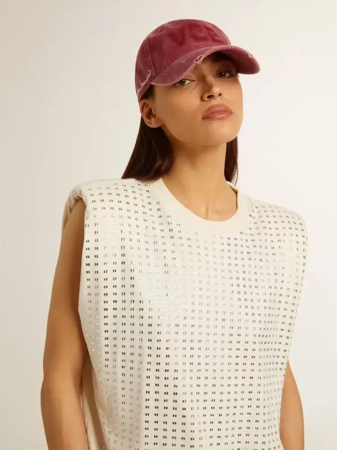 Altweißes, ärmelloses T-Shirt mit Kristallverzierung Altweißes, ärmelloses T-Shirt mit Kristallverzierung