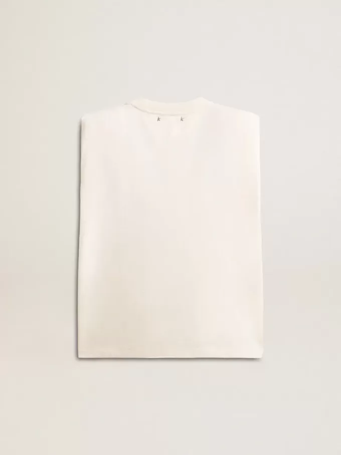 Altweißes, ärmelloses T-Shirt mit Kristallverzierung Altweißes, ärmelloses T-Shirt mit Kristallverzierung