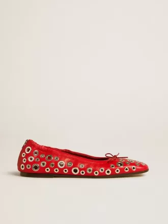 Amy Ballerinas aus rotem Nappaleder mit silberfarbenen Nieten
