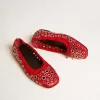 Amy Ballerinas aus rotem Nappaleder mit silberfarbenen Nieten