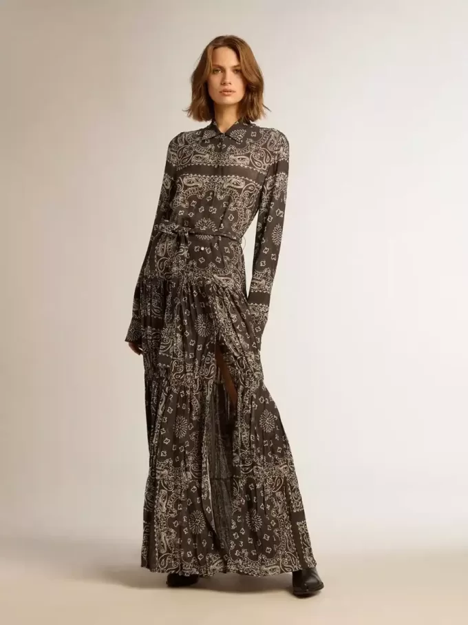 Anthrazitgraues Hemdkleid mit Paisley-Print