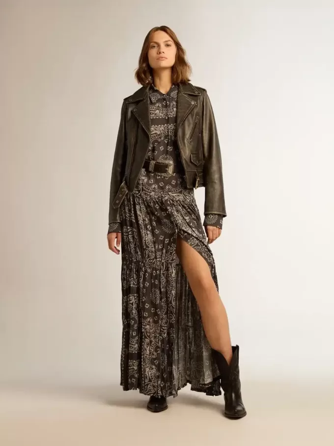 Anthrazitgraues Hemdkleid mit Paisley-Print