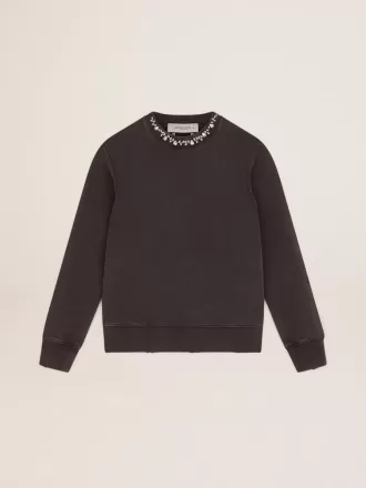 Anthrazitgraues Sweatshirt für Damen mit Kristallen