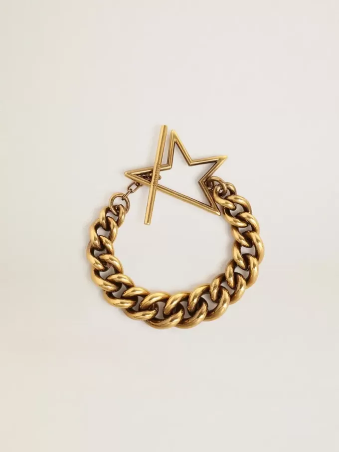 Armband aus antikgoldener Kette mit sternförmigem Verschluss Armband aus antikgoldener Kette mit sternförmigem Verschluss