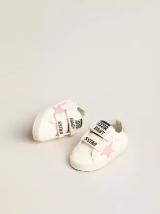 Baby Old School mit rosa Lederstern und silberner Lederfersenlasche