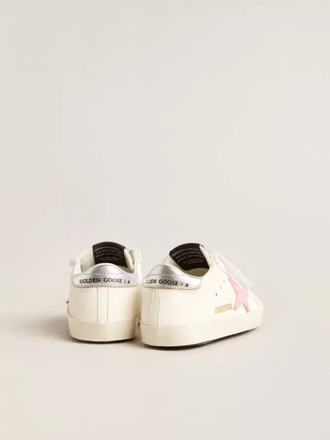 Baby Old School mit rosa Lederstern und silberner Lederfersenlasche