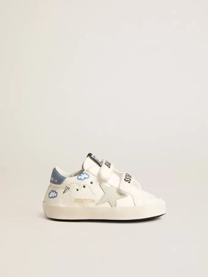 Baby Old School mit Stern aus Wildleder und hellblauer Lederlasche an der Ferse