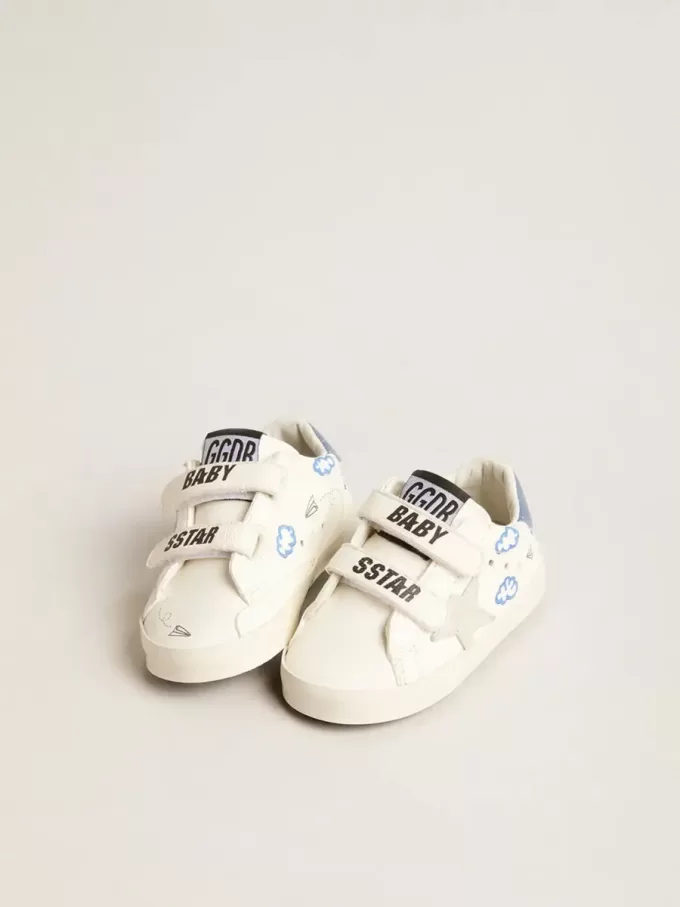 Baby Old School mit Stern aus Wildleder und hellblauer Lederlasche an der Ferse