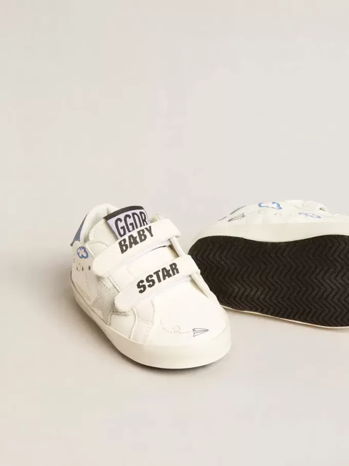 Baby Old School mit Stern aus Wildleder und hellblauer Lederlasche an der Ferse