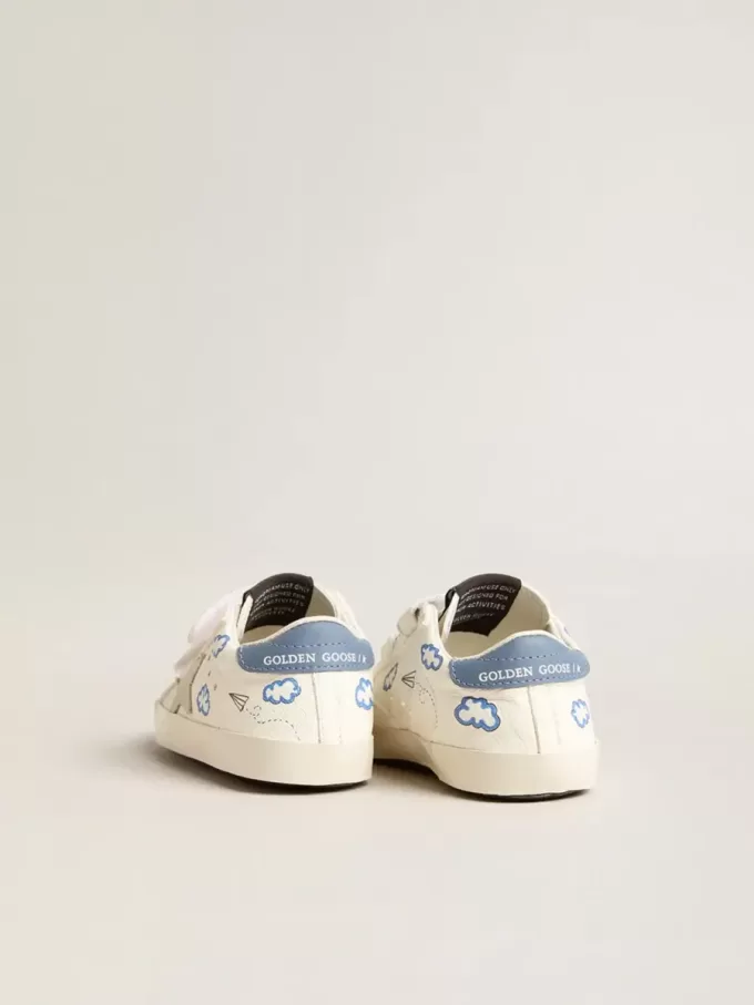 Baby Old School mit Stern aus Wildleder und hellblauer Lederlasche an der Ferse