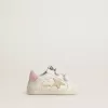 Baby School aus Nappaleder mit rosa Blumenmotiv und beigem Wildlederstern
