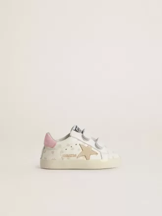 Baby School aus Nappaleder mit rosa Blumenmotiv und beigem Wildlederstern