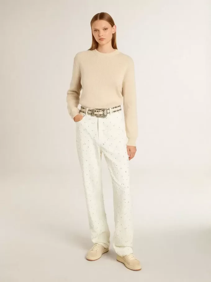 Ball Star für Damen aus beigem Wildleder mit weißem Lederstern und Fersenlasche Ball Star für Damen aus beigem Wildleder mit weißem Lederstern und Fersenlasche