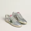 Ball Star für Damen aus silbernem Nylon mit grünem Lederstern und Fersenlasche