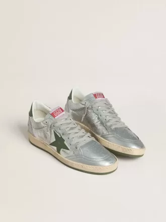 Ball Star für Damen aus silbernem Nylon mit grünem Lederstern und Fersenlasche