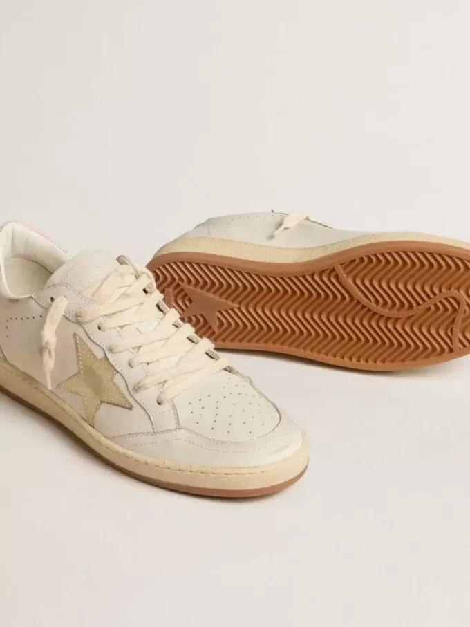 Ball Star für Damen mit goldfarbenem Lederstern und rosa Lederlasche am Absatz