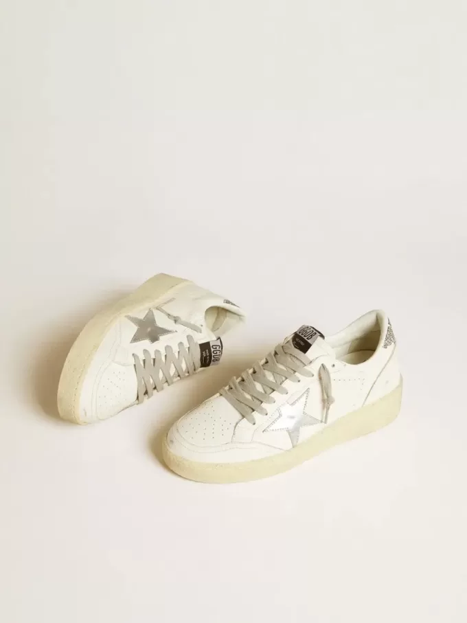 Ball Star für Damen mit silbernem Lederstern und silbernem Glitzer-Fersenriemen Ball Star für Damen mit silbernem Lederstern und silbernem Glitzer-Fersenriemen