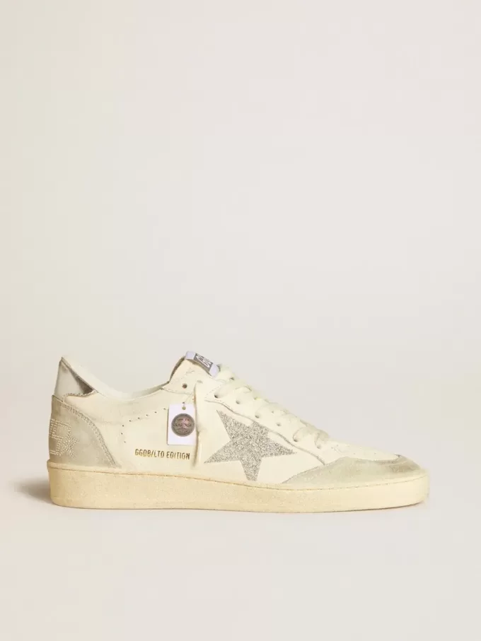Ball Star für Damen mit silbernem Swarovski-Mikrokristallstern und metallisch silbernem Lederabsatz