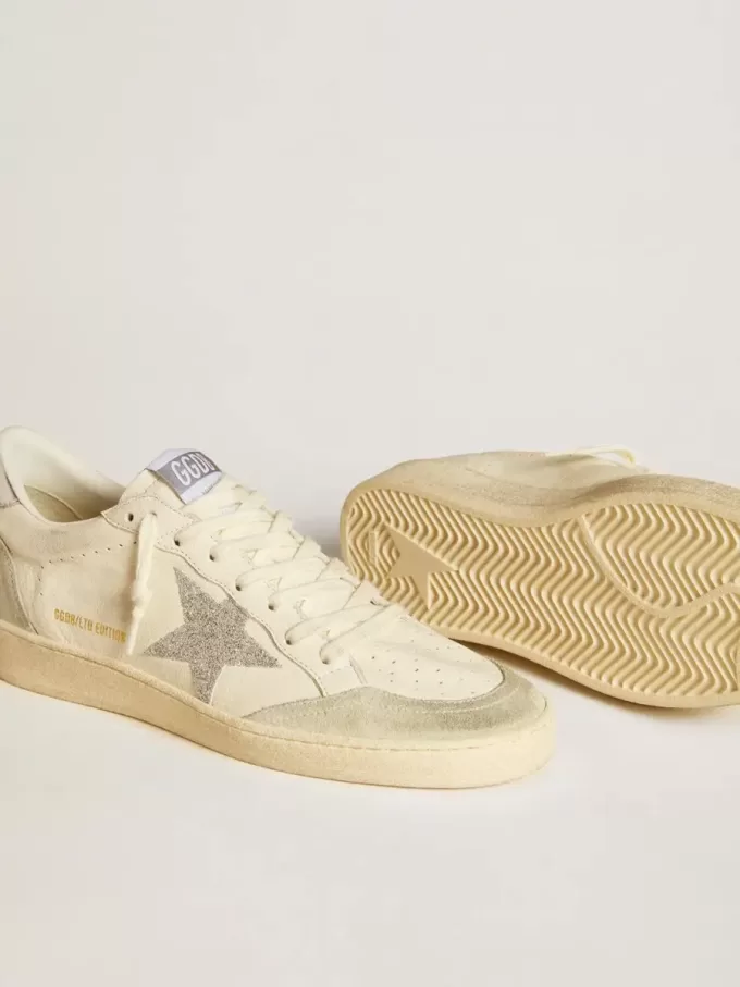Ball Star für Damen mit silbernem Swarovski-Mikrokristallstern und metallisch silbernem Lederabsatz