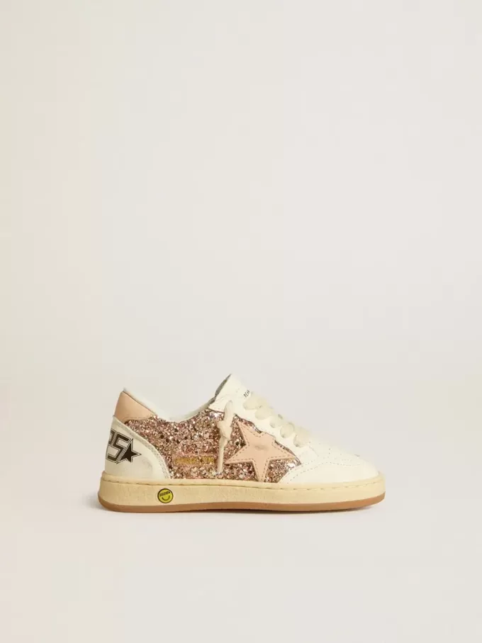 Ball Star Junior aus Glitzer und Nappa mit Lederstern und Fersenlasche Ball Star Junior aus Glitzer und Nappa mit Lederstern und Fersenlasche