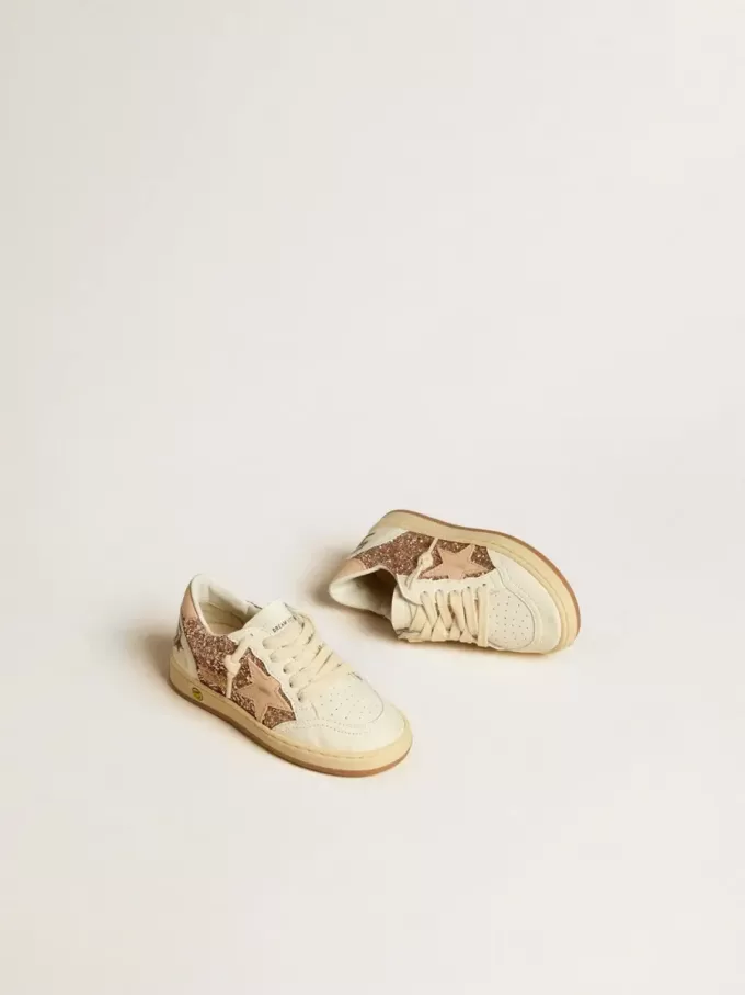 Ball Star Junior aus Glitzer und Nappa mit Lederstern und Fersenlasche Ball Star Junior aus Glitzer und Nappa mit Lederstern und Fersenlasche