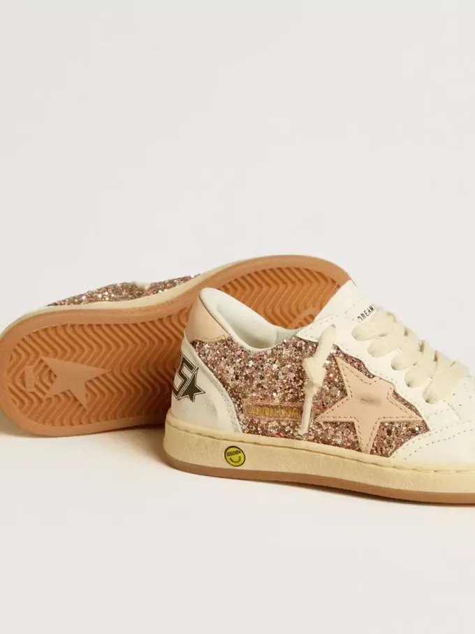 Ball Star Junior aus Glitzer und Nappa mit Lederstern und Fersenlasche Ball Star Junior aus Glitzer und Nappa mit Lederstern und Fersenlasche