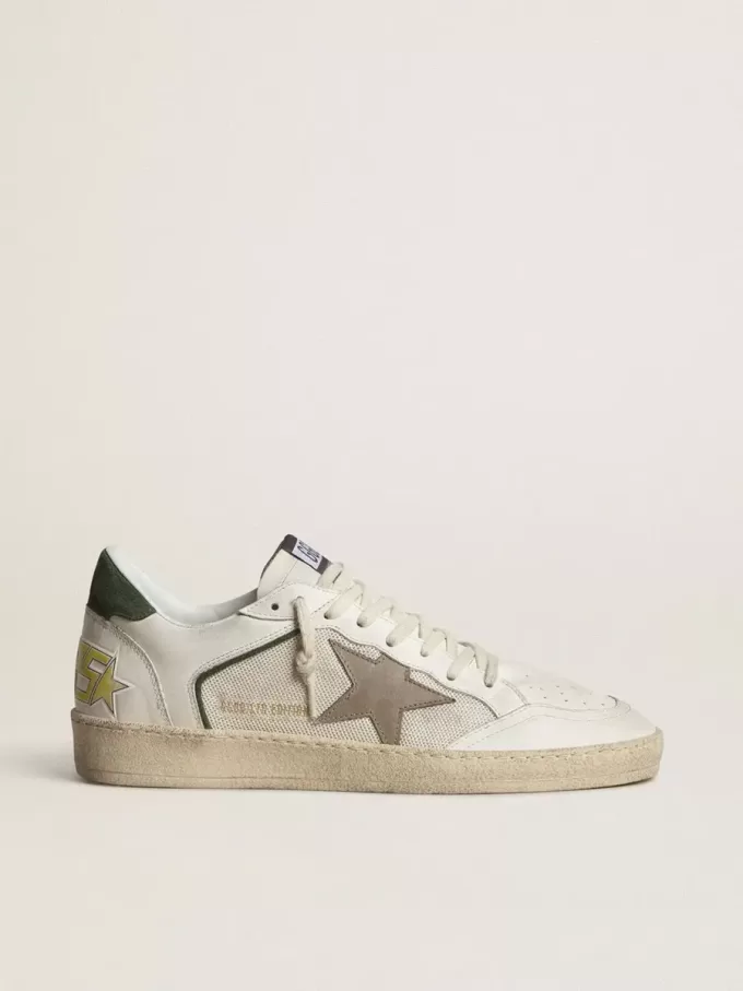 Ball Star LTD aus Mesh und Nappaleder mit grauem Lederstern und grüner Wildleder-Fersenlasche Ball Star LTD aus Mesh und Nappaleder mit grauem Lederstern und grüner Wildleder-Fersenlasche