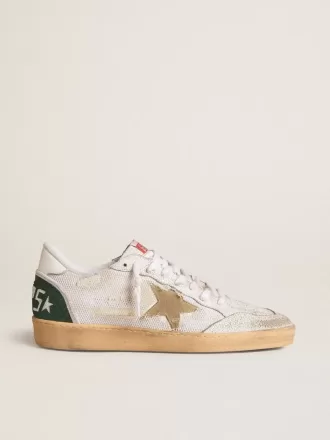 Ball Star LTD aus weißem Crackle-Leder und Mesh mit Stern aus Wildleder
