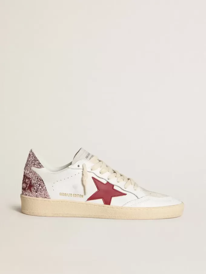 Ball Star LTD für Damen mit rotem Lederstern und pinkfarbenem Glitzer-Fersenlasche