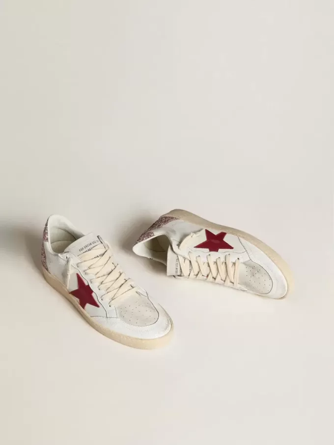 Ball Star LTD für Damen mit rotem Lederstern und pinkfarbenem Glitzer-Fersenlasche