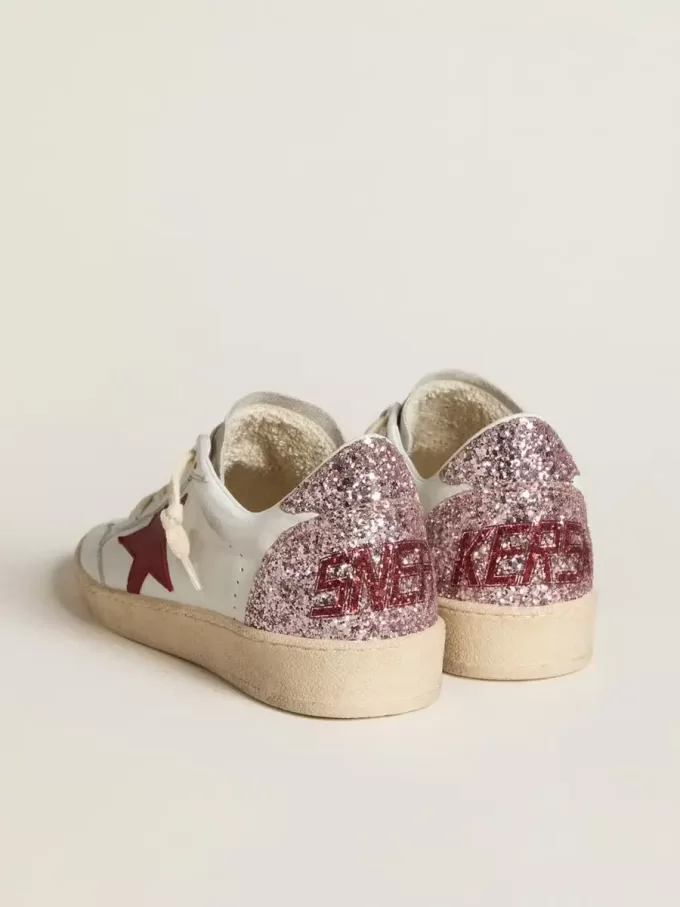 Ball Star LTD für Damen mit rotem Lederstern und pinkfarbenem Glitzer-Fersenlasche