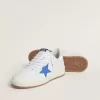 Ball Star mit hellblauem Lederstern und silberfarbenem Lederfußhebel