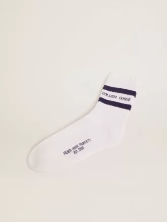 Baumwollsocken mit Distressed-Finish, blauen Streifen und Logo Baumwollsocken mit Distressed-Finish, blauen Streifen und Logo