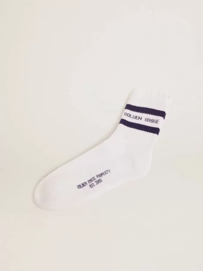 Baumwollsocken mit Distressed-Finish, blauen Streifen und Logo Baumwollsocken mit Distressed-Finish, blauen Streifen und Logo