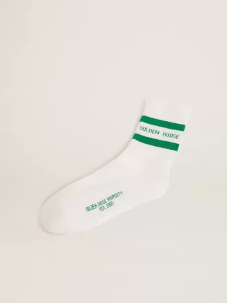 Baumwollsocken mit Distressed-Finish, grünen Streifen und Logo