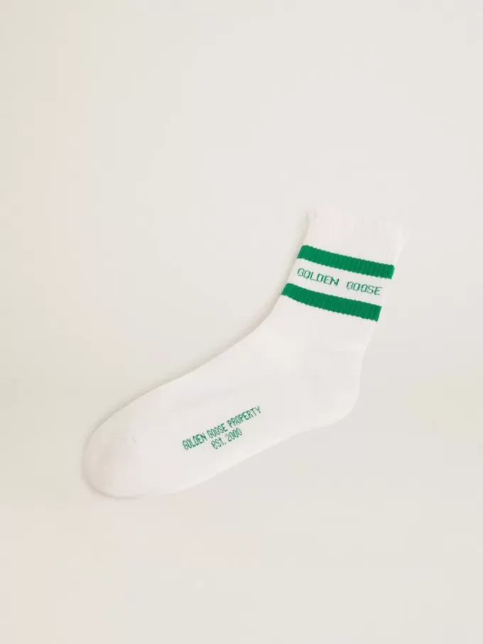 Baumwollsocken mit Distressed-Finish, grünen Streifen und Logo Baumwollsocken mit Distressed-Finish, grünen Streifen und Logo
