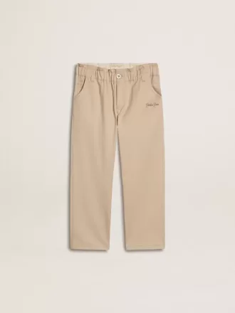 Beigefarbene Baumwollhose für Mädchen mit Stickerei