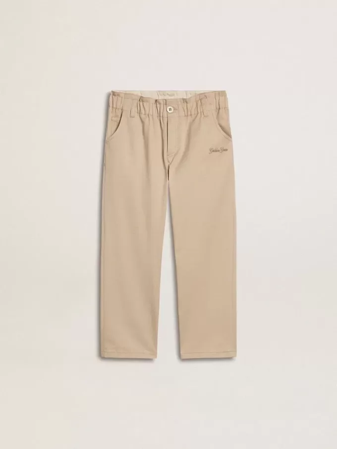 Beigefarbene Baumwollhose für Mädchen mit Stickerei