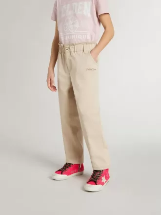 Beigefarbene Baumwollhose für Mädchen mit Stickerei