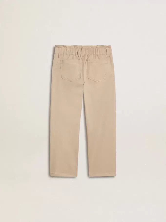 Beigefarbene Baumwollhose für Mädchen mit Stickerei