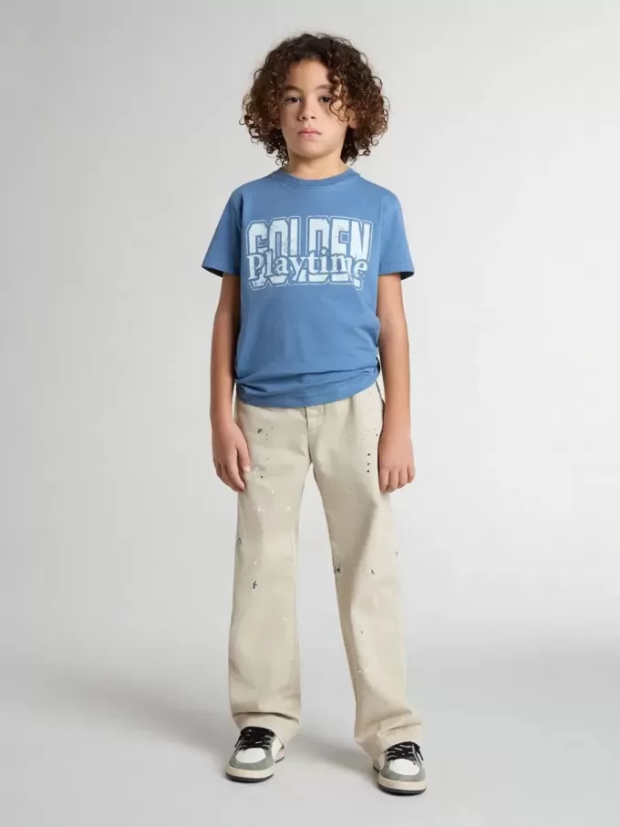 Beigefarbene Chino-Hose für Kinder mit bunten Sprenkeln