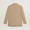 Beigefarbene Damenjacke mit Nadelstreifen und einreihiger Knopfleiste in Oversize-Passform Beigefarbene Damenjacke mit Nadelstreifen und einreihiger Knopfleiste in Oversize-Passform
