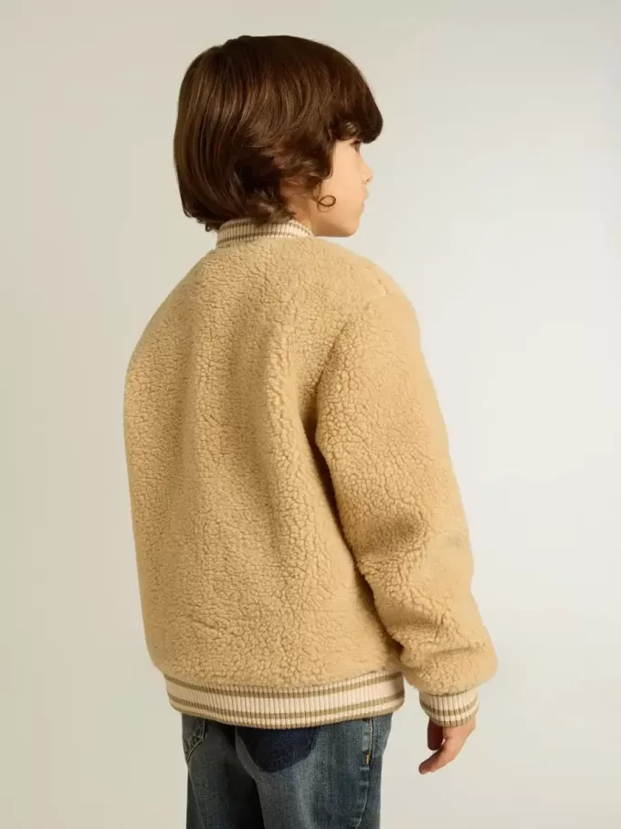 Beigefarbene Fleece-Bomberjacke für Kinder