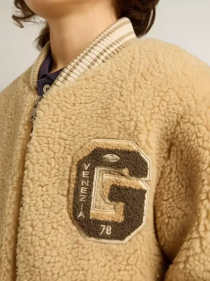 Beigefarbene Fleece-Bomberjacke für Kinder